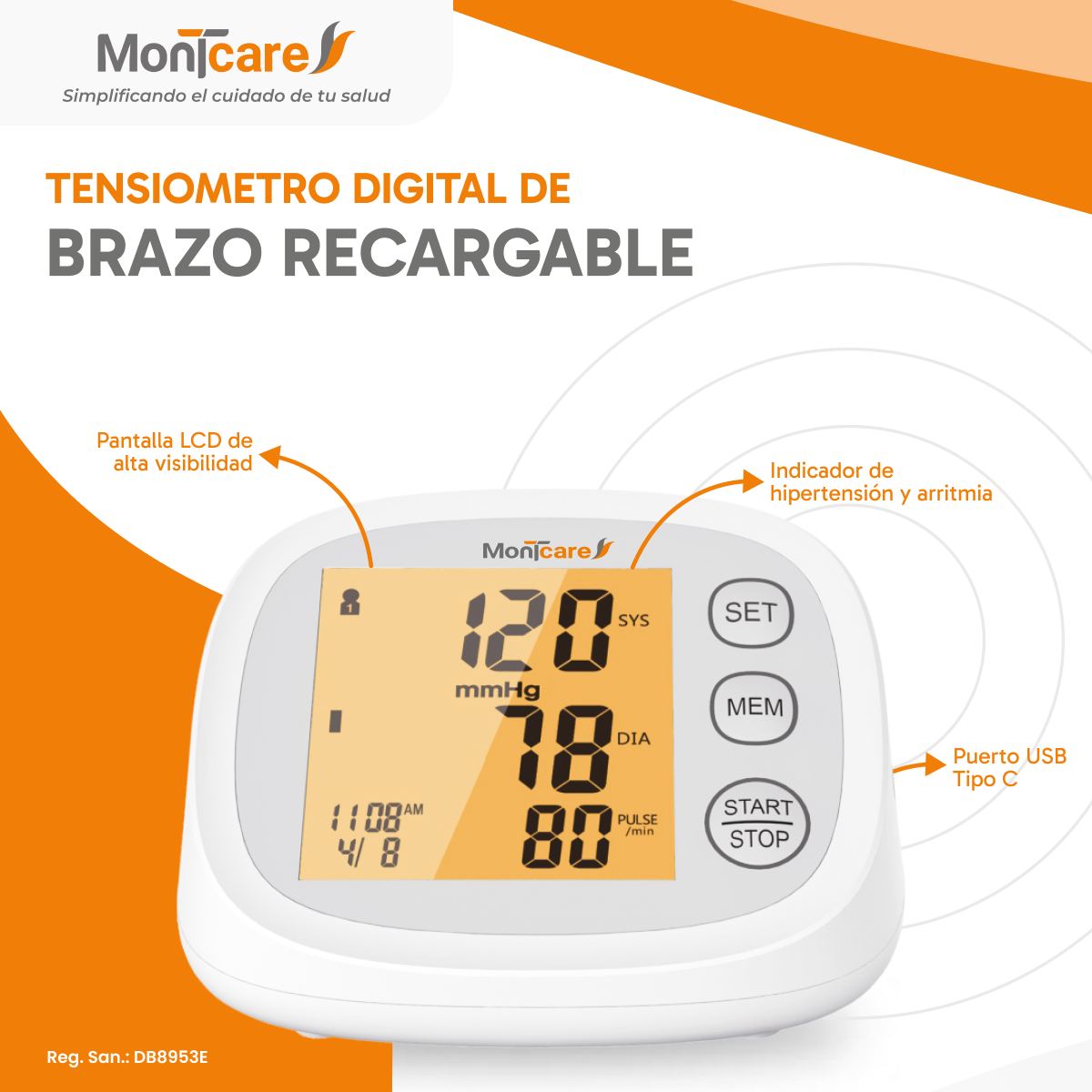 Tensiómetro Digital de Brazo Montcare - Recargable